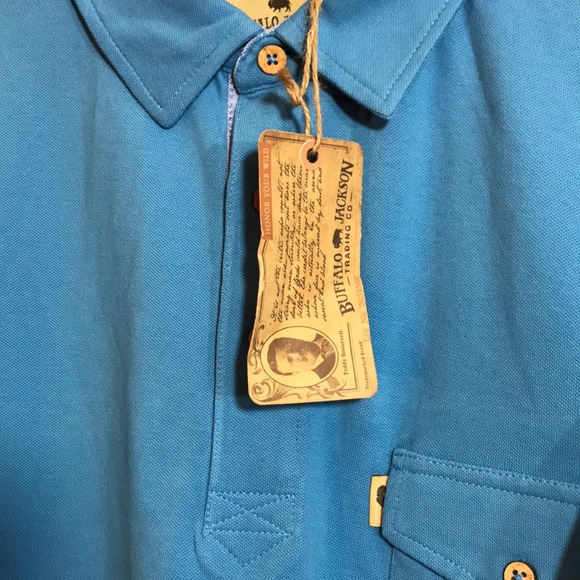 NWT Buffalo Jackson Blue Cotton Polo Shirts - Picture 4 of 13